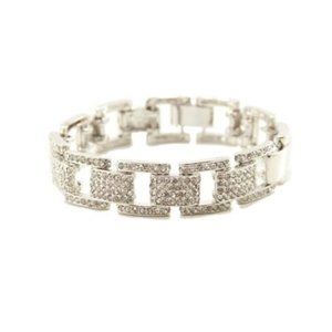18 K WHITE GOLD PAVE LINK BRACELET(B329) (B 060)